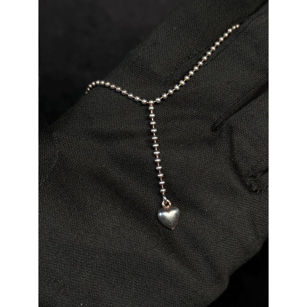 Italian 925 Sterling Silver Ball Chain Heart Drop Y Necklace 16 Inch